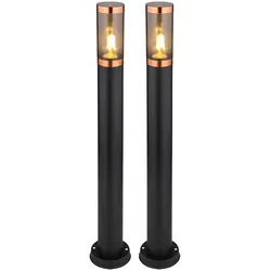 LED Stehlampe Garten Außenleuchte Aussenlampe Stehleuchte Wegeleuchten Edelstahl, Kupferakzent schwarz rauch, 1x E27 Filament LED warmweiß, DxH 7,6x80 cm, 2er Set