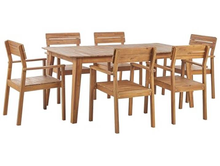 Beliani Gartenmöbel Set Akazienholz Hellbraun Gartentisch mit 6 Stühlen modern Fornelli