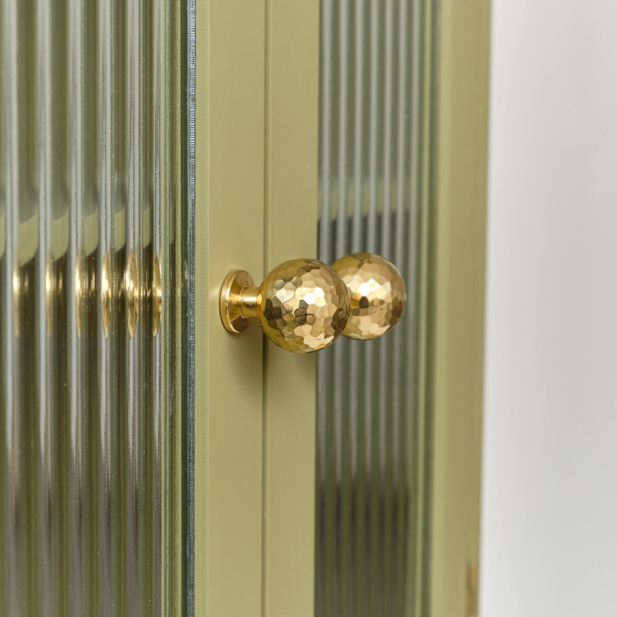 Olive Green Reeded Glass Wall Cabinet Wood, Glass, Metal