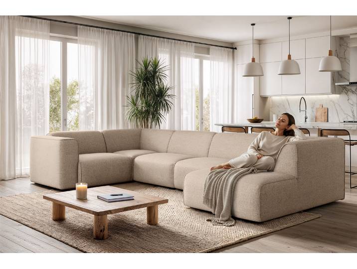 Wohnlandschaft GOODPRODUCT Merid U-Form, B: 367 cm , grau (taupe), B:367cm H:70cm T:206cm, 100% Polyester, Sofas, Wohnlandschaft, jederzeit durch Module erweiterbar