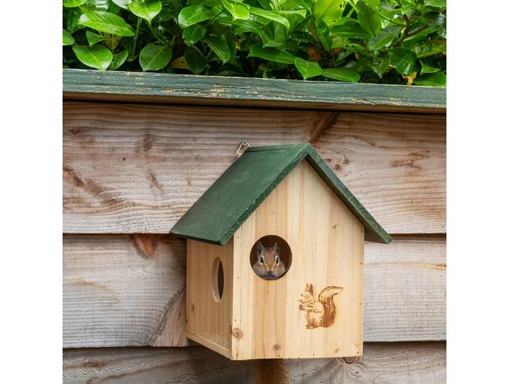 Eichhörnchenhaus aus Holz mit 3 Fluchtlöchern, 25x26x28cm