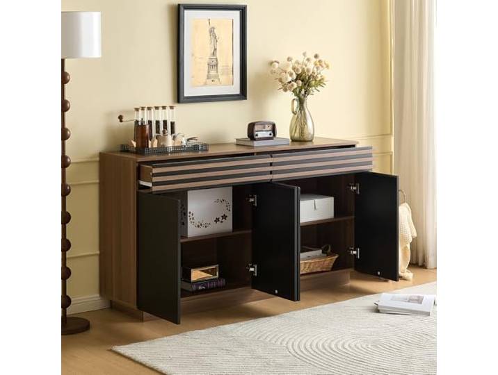 VIIOOIIV Aufbewahrung Sideboard, Küche Buffet Schrank mit Schubladen, verstellbare Regale, große Kaffeebar Tisch für Küche, Esszimmer, Wohnzimmer Braun (150 * 40 * 85 cm)