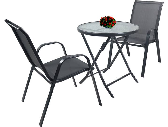 3tlg Balkonset Gartenmöbel Stapelstühle Set Sonlas