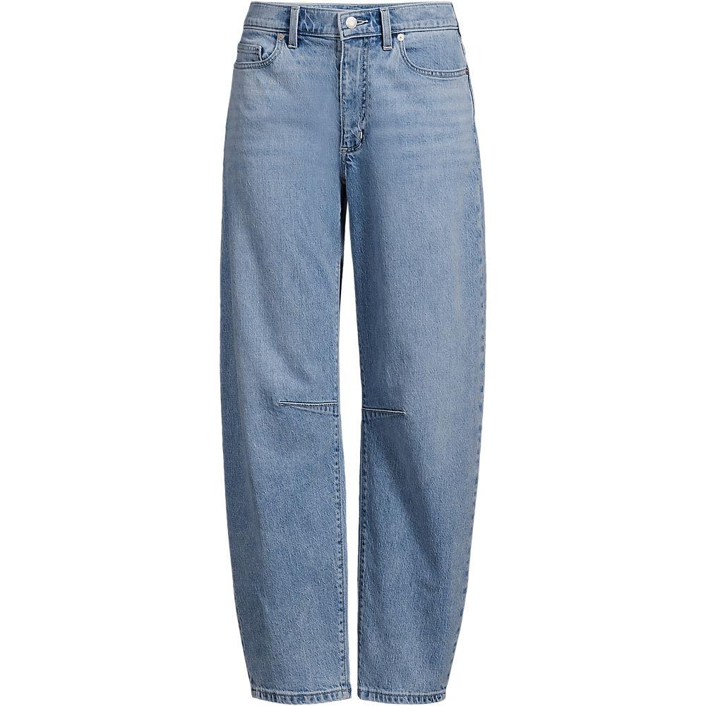 Soft Denim Relaxte Barrel-Jeans Mid Waist in Petite-Größe, Damen, size: petite, Blau, by Lands' End