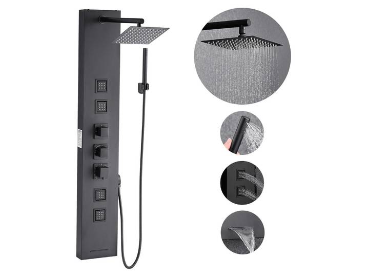VEVOR Panneau de douche système de tour (4 en 1) avec pomme de douche cascade\, (124 cm) colonne de douche en acier inoxydable brossé\, système de massage par la pluie pour montage mural