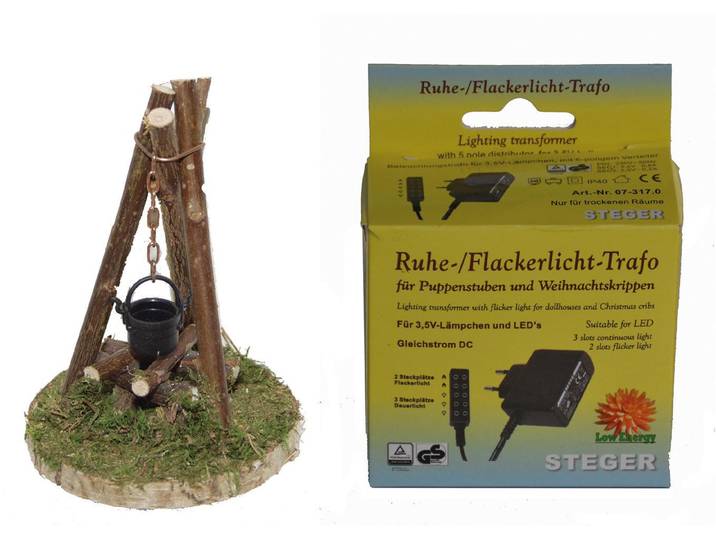Krippen-Zubehör ALFRED KOLBE Lagerfeuer mit Beleuchtung und Flacker-Ruhelicht, Weihnachtsdeko , braun, H:12cm Ø:7cm, Holzwerkstoff, Kunststoff, Dekofiguren, Krippen-Zubehör