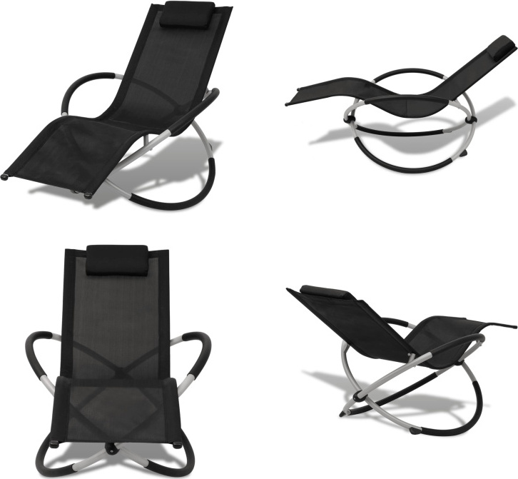 vidaXL Sonnenliege Geometrisch Outdoor Stahl Schwarz und Grau - Sonnenliege - Gartenliege - Outdoor Relaxliege - Klappbare Sonnenliege