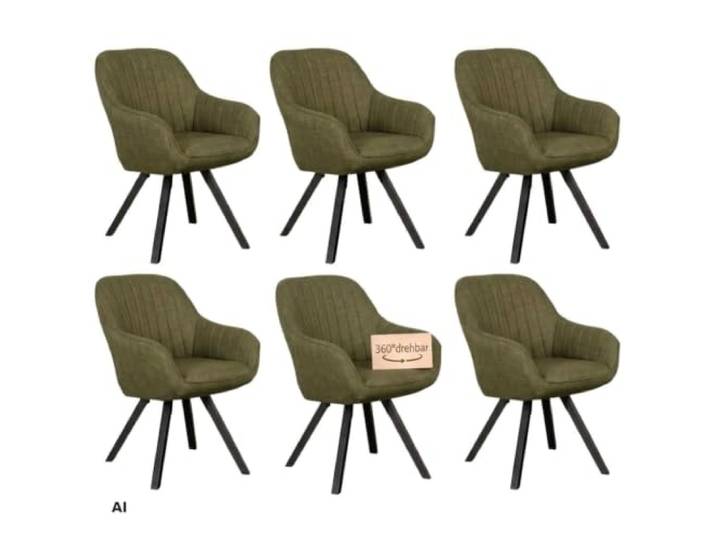 MR. DEKO Esszimmerstühle 6er Set Matera drehbar Küchenstuhl Olive Stühle Esszimmer und Esszimmermöbel mit Strukturstoff und Holzbeinen