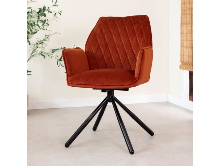 Chaise Salle à Manger Industrielle Velours Cuivre - DIMEHOUSE - Novan - Orange - Rouge - 1 place