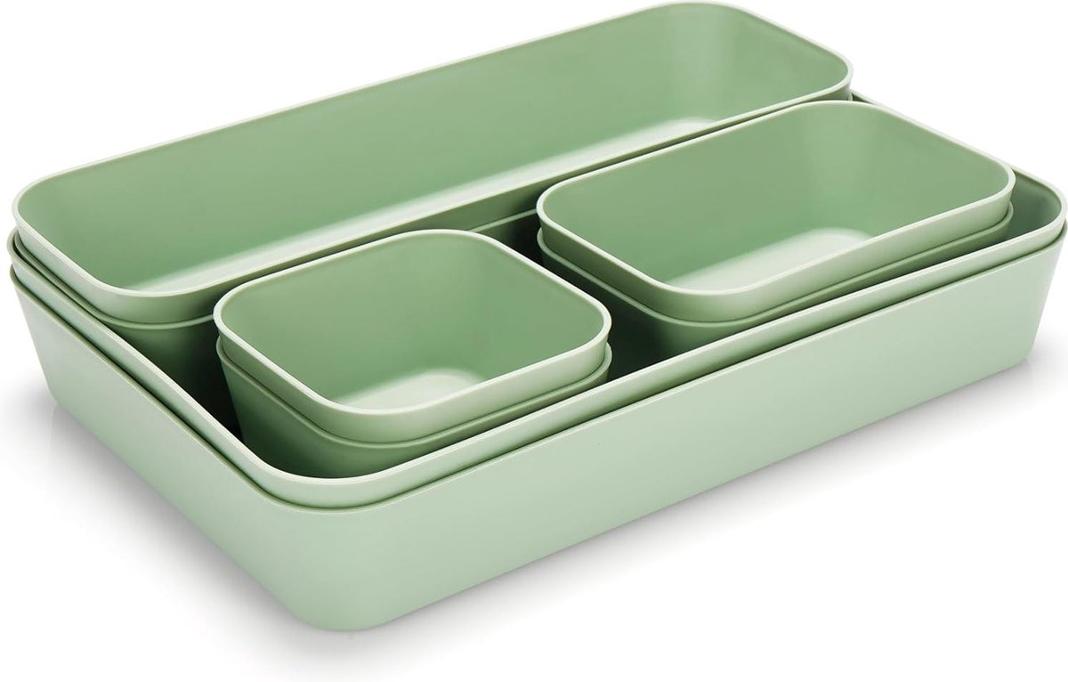 8-delige groene organizer set van kunststof voor keuken, badkamer en slaapkamer