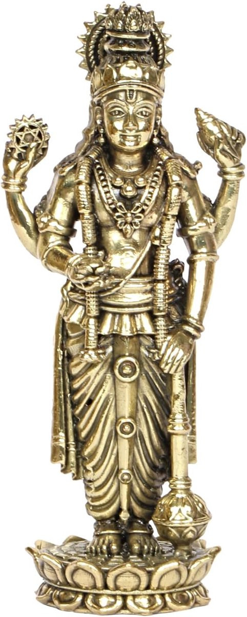 Beeld Heer Vishnu - Religieus beeld - Spirituele decoratie - Goud - Hoogte: 125 cm