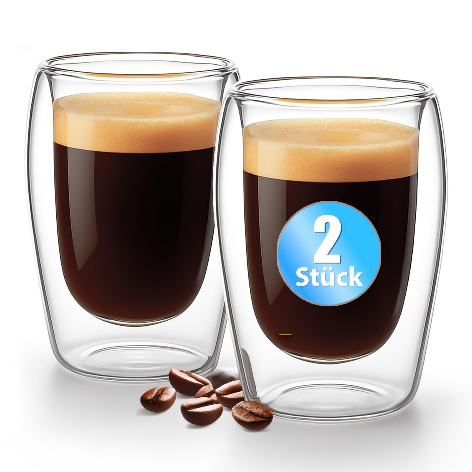 BigDean Set van 2 dubbelwandige espressobekers, 80 ml