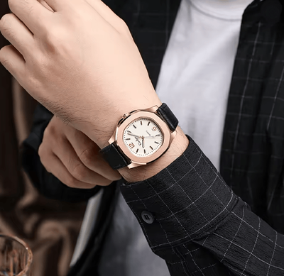 Inspire Essentials Casual Leather Strap Quartz Watch For Men black Rose