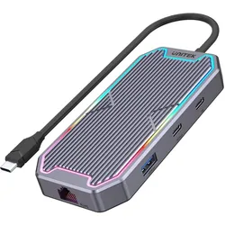 Unitek HUB USB-C HDMI RJ45 PD 100W (USB-C, 7 Ports), Dockingstation + USB Hub, Grau