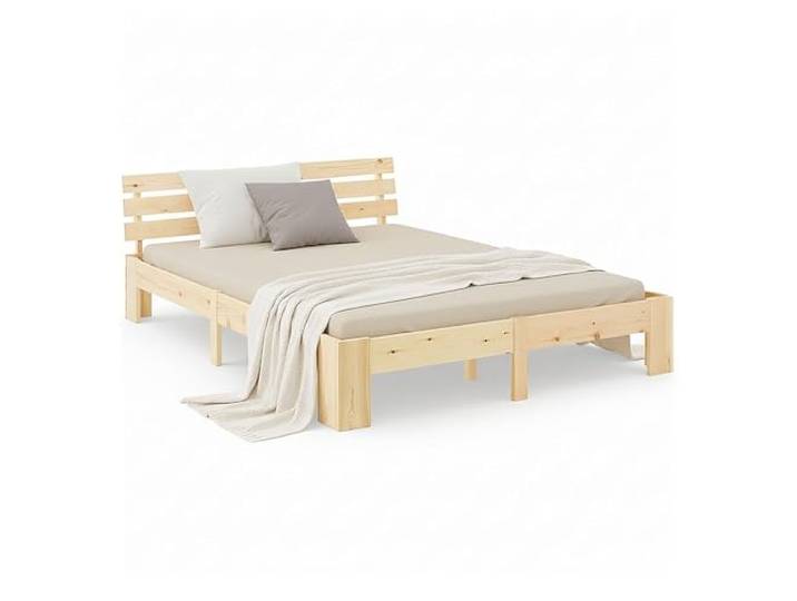 Homestyle4u Holzbett 160x200 cm Natur Doppelbett mit Lattenrost Massiv aus Kiefer Bett Naturholzbett, Robust und Modern Artikel 1838