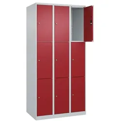 CP Schließfachschrank »Classic Plus Korpus lichtgrau« 3x3 Fächer rot, 90x185x50 cm