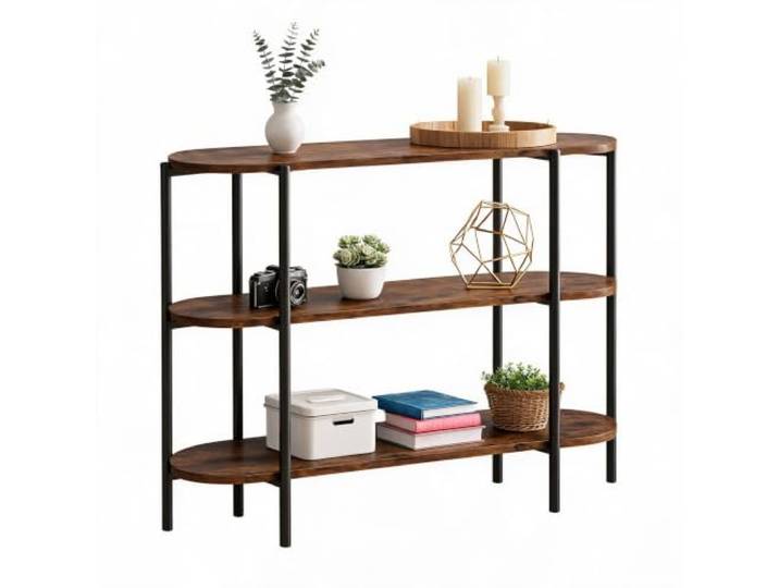 Litake 3-Stufiger Industrie-Konsolentisch, Schmaler Beistelltisch Retro Konsolentisch 120 cm, Industriell 3-Stufiger Eingangstisch mit Ablageflächen, Stabiles Metallgestell mit Offenen Ablagen