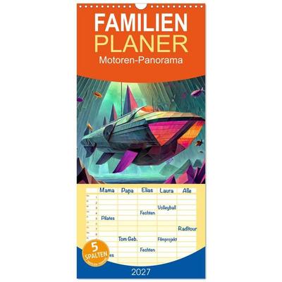 Familienplaner 2027 - Motoren-Panorama mit 5 Spalten (Wandkalender, 21 x 45 cm) CALVENDO