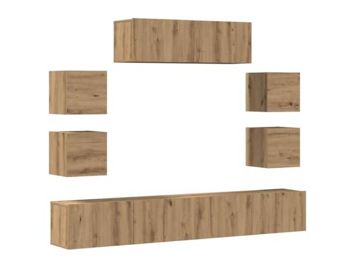Roanoer 7-TLG TV Schrank Set Wandmontage Artisan Eiche Holzwerkstoff Flexibles Lowboard Hängeschrank Set für Wohnzimmer und Schlafzimmer mit reichlich Stauraum für Mediengeräte.