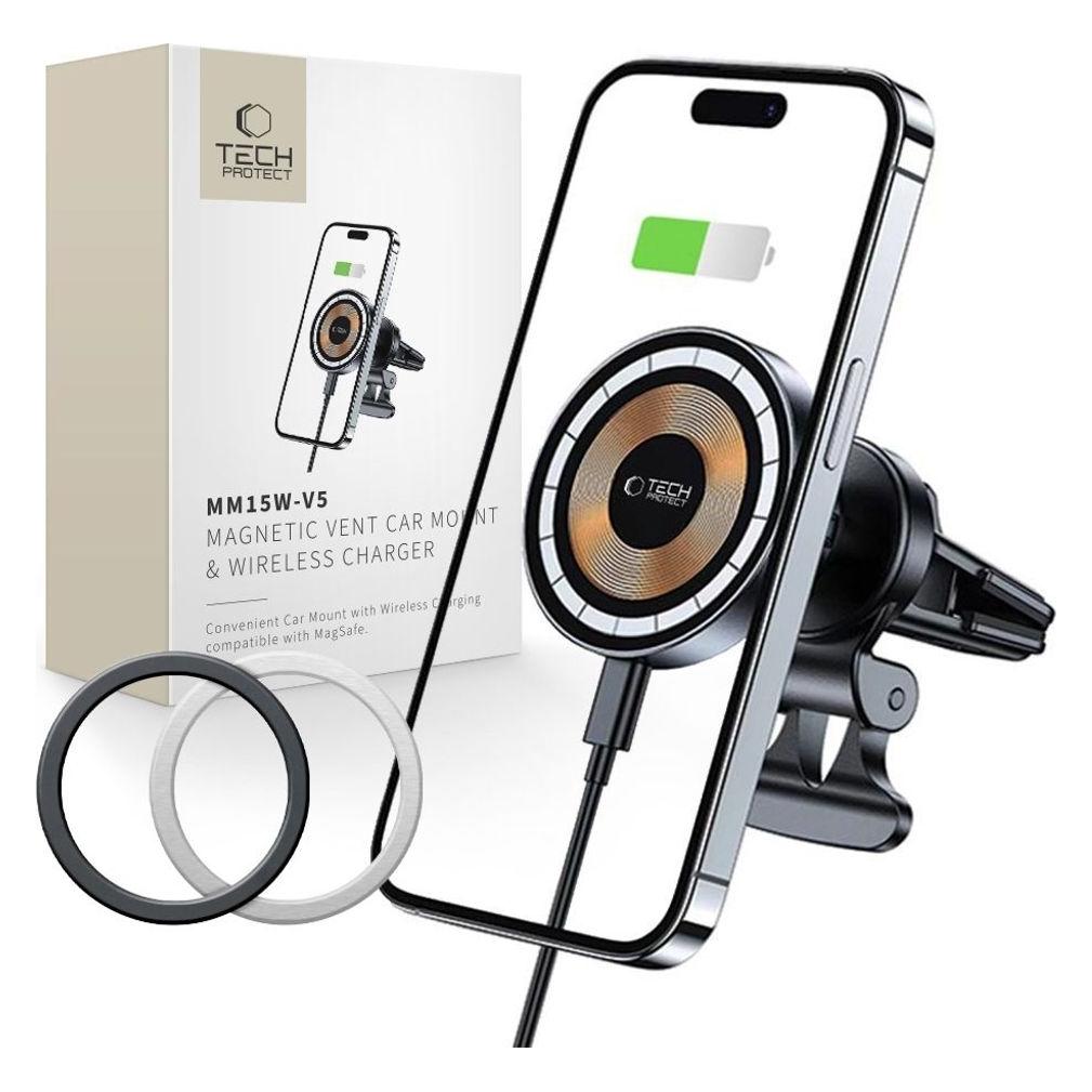 Tech-Protect MM15W-V5 car phone holder with MagSafe 15W inductive charger for air vent - black (23335-0)