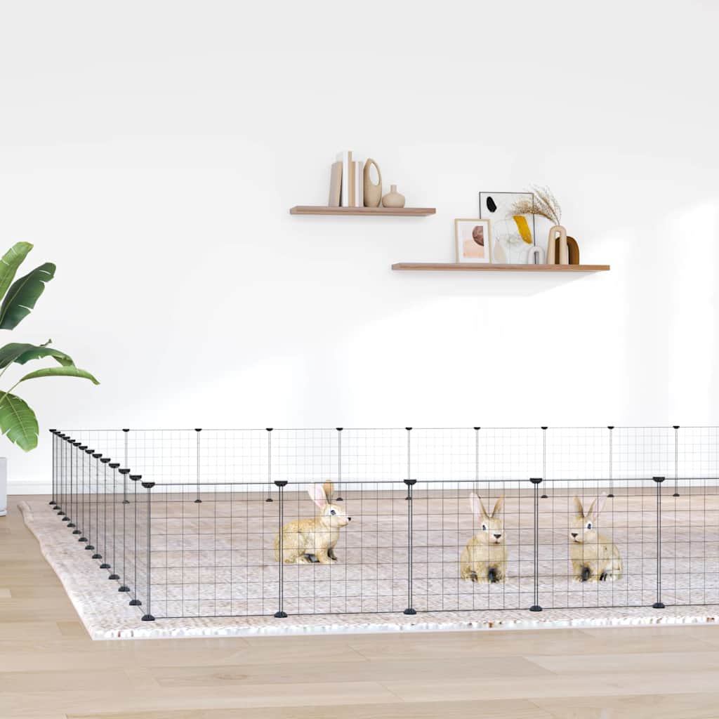 vidaXL Jaula para mascotas de 52 paneles puerta acero negro 455x455x35cm Negro