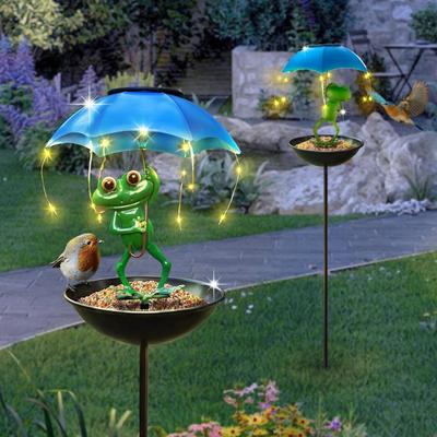 Outdoor Solar Garden Lights Solar Frog Lights For Garden Outdoor, Bird Feeder Figurine Decor, Metal Stakes Path Lawn Yard Decorations Solar Frog Lights For Garden Outdoor, Bird Feeder Figurine Decor, Metal Stakes Path Lawn Yard Decorations