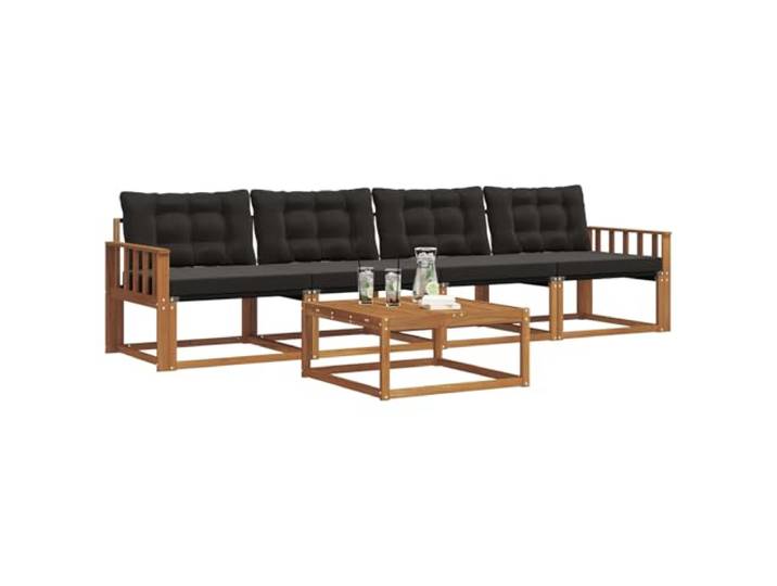 KTHLBRH Sofa-Set für den Außenbereich, 5-teilig, aus Akazienholz, natur und Witterungsbeständig, modulares Design, einfache Wartung, 110 kg pro Stuhl