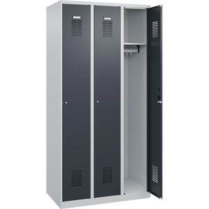 CP-Möbel Spind Basis PLUS, anthrazit, 3 Abteile, mit Zylinderschloss, 90 x 185 cm