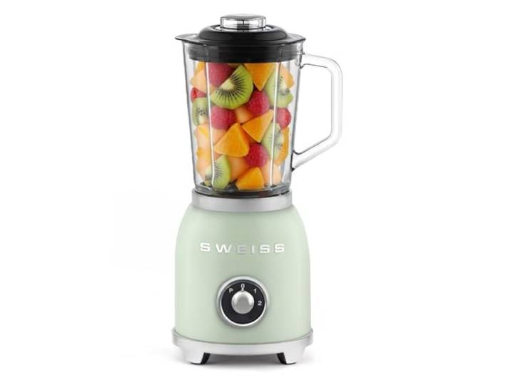SWEISS Blender Smoothie Vintage MXV7, 2 Geschwindigkeiten und Pulsfunktion, 6 Edelstahlklingen, 1,5-L-Kapazität, Glasbehälter, rutschfeste Füße, Sicherheitsverschluss, 1000 W, Grün