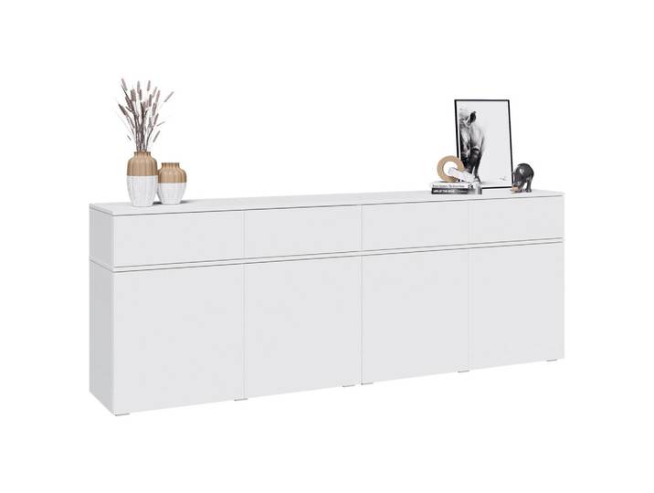 Xora Sideboard, Weiß, Kunststoff, 4 Fächer, 4 Schublade(n) Schubladen, 220x80x40 cm, stehend, hängend, Wohnzimmer, Kommoden & Sideboards, Sideboards