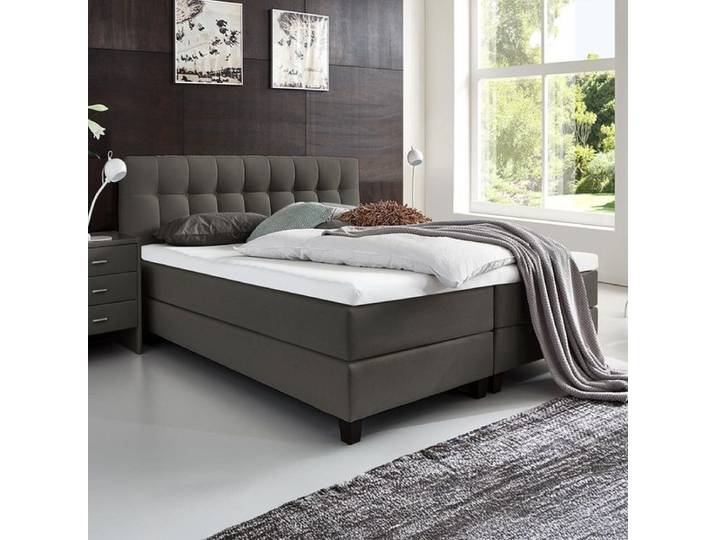 HOMELIV. Boxspringbett Luciano Webstoff 160x200cm Box ohne Federung Härtegrad: H2 Dunkelgrau klassischer Stil