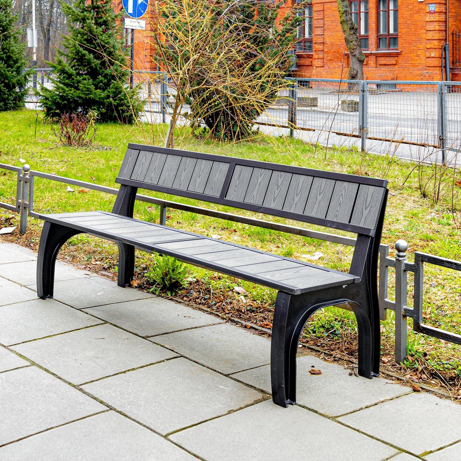 REKORD Gartenbank Split WPC 160 cm Grau Wetterfeste Parkbank mit Gusseisen-Gestell