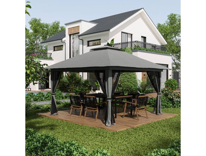 Outsunny Tonnelle Pop-Up 4x4m UV50+ Moustiquaires Gris