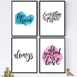 POSTER Set mit 4 glücklich und bunt ‚Immer‘ A4 Schwarzer Rahmen
