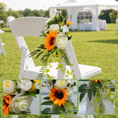 Garvee Rustic Wedding Chair Decorations - 6Pcs Artificial White Flowers with Ribbons - Aisle & Chair Back Decor