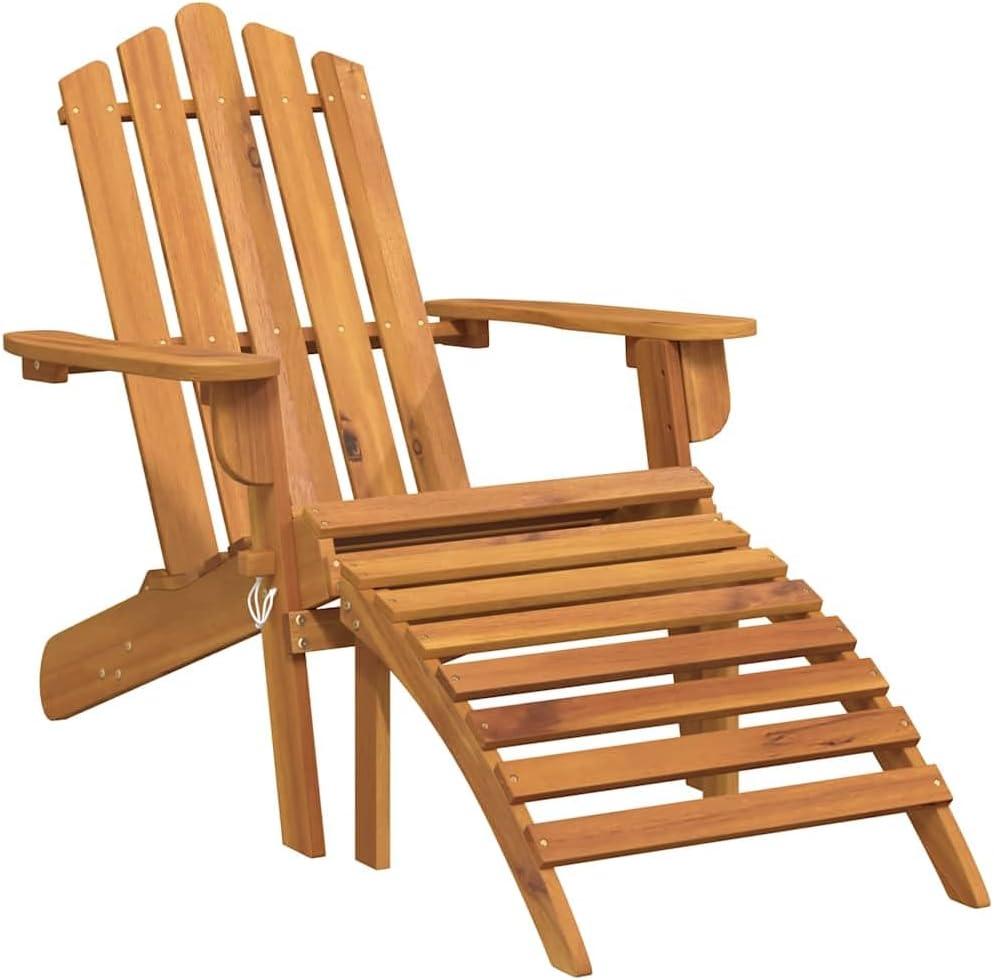 Adirondack-Gartenstuhl mit Fußstütze aus massivem Akazienholz für den Außenbereich, für Pool, Foyer, Terrasse, Balkon und Hinterhof