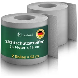 Novatool Premium PP 52m Rollen Nachhaltige Sichtschutzstreifen für Doppelstabmattenzaun Fenster Grau für 20 Reihen Stabmattenzaun Sichtschutzstreifen extra stabil UV-Beständigkeit Sichtschutz Garten