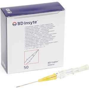 BD Kanülen Insyte Venenverweilkatheter, 50 Stück, 24G x 0,7 Zoll, gelb, sterile Verweilkanüle