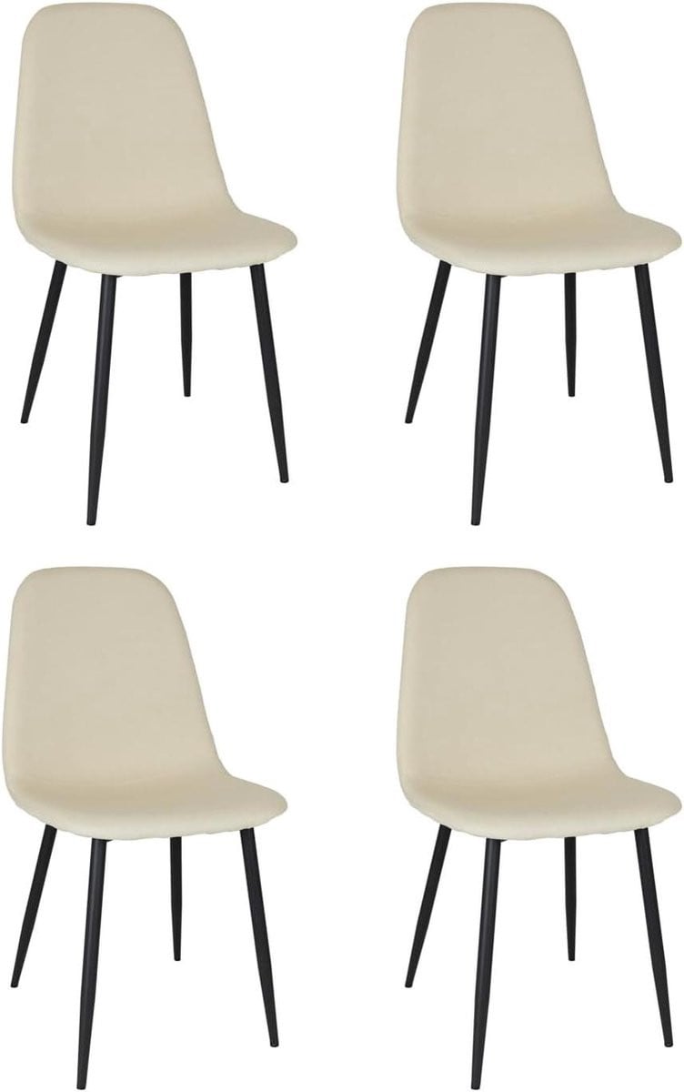Set van 4 ivoren eetkamerstoelen met matzwarte stalen poten