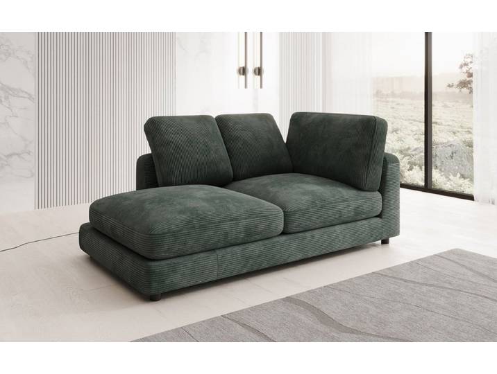 Designer Chaise Longue-Sofa Thalessa in Cord - Grün - Links - Luxusbetten24