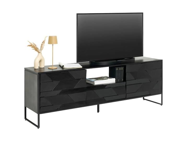 Ambia Home Lowboard, Schwarz, Holz, Metall, Akazie, Hartholz, 2 Fächer, 1 Schublade(n) Schubladen, 175x60x40 cm, Typenauswahl, Beimöbel erhältlich, stehend, handgemacht, Holzmöbel, Kleinmöbel Holz, Holzkommoden, Lowboards Holz