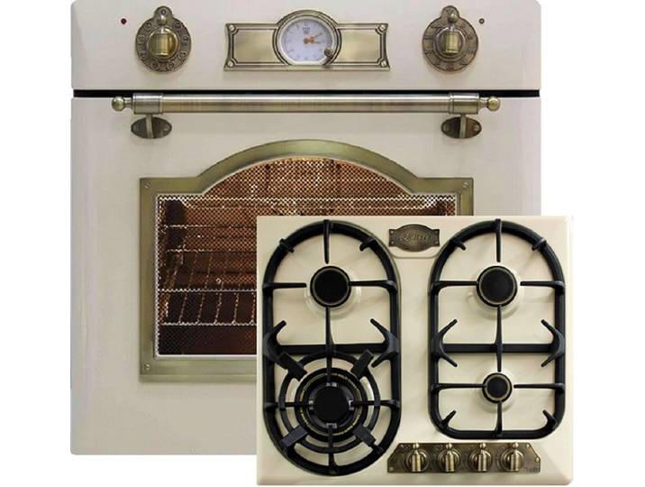Kaiser Küchengeräte Gasherd-Set EG 6345 ElfEm+KG 6325 ElfEm, Einbau Gasbackofen Selbstreinigung 67L +Retro Einbau Gasherd, 60cm