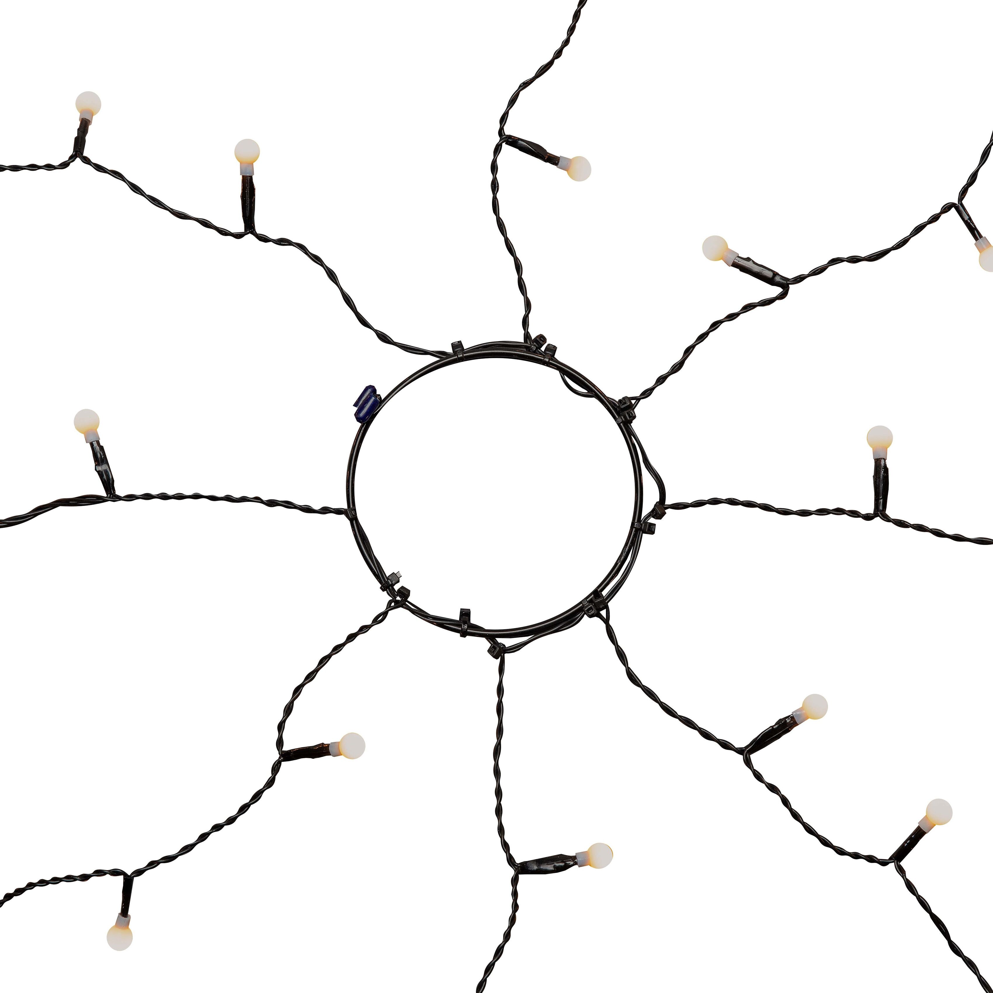 KONSTSMIDE LED-Baummantel "Weihnachtsdeko aussen, Christbaumschmuck", Energieeffizienz: E, schwarz, Dioden 560 Stk., Gesamtlänge 15,6m, Lichterketten, Ring Ø 17, mit Globes, 8 Stränge à 70 Dioden, vormontiert, 560 Dioden, LED-Baummantel