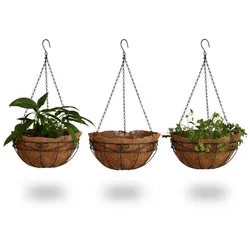 Relaxdays Blumenampel 3 Körbe Kokos Braun
