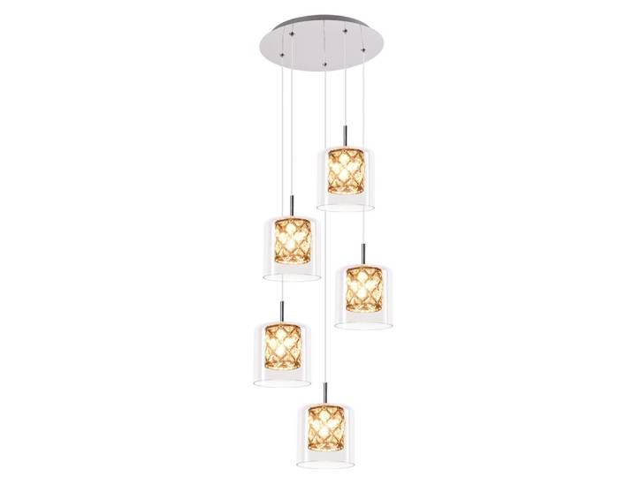 Suspension en fer et cristal, chromé, h.175cm