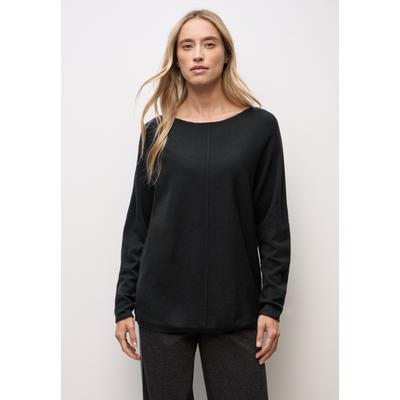 Rundhalspullover STREET ONE, Damen, Gr. 34, schwarz, Stoff, 30% Polyester, 29% Polyacryl, 21% Viskose, 20% Nylon, unifarben, normal normal, U-Boot-Ausschnitt, Rollsaum, Pullover Rundhalspullover, aus Feinstrick