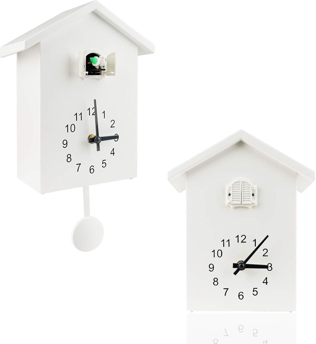 Witte Koekoeksklok met koekoeksgeluiden en slinger voor wanddecoratie
