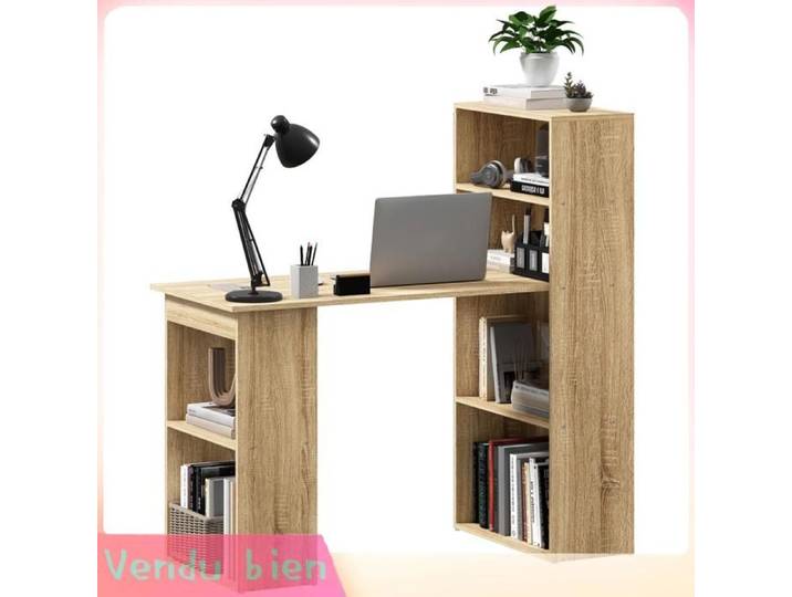 LIA Bureau informatique angle bibliothèque multi-rangements chêne
