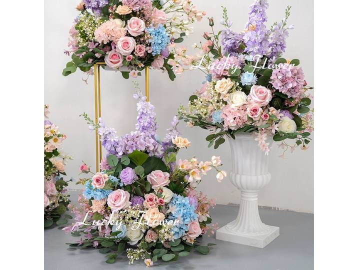 Boule de fleurs artificielles violettes et roses, accessoires de mariage, bouquet de fleurs en soie, boule de fleurs pour allée, décoration de fête, décoration de vitrine
