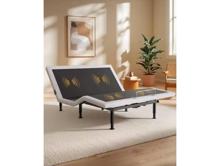 Nyxshuimian Verstellbarer Bettrahmen mit Massagefunktion, Kabellose Fernbedienung, 2X USB-Anschlüsse, Unterbettbeleuchtung, Schwerelosigkeit, Höhenverstellbare Beine (140x200 cm)